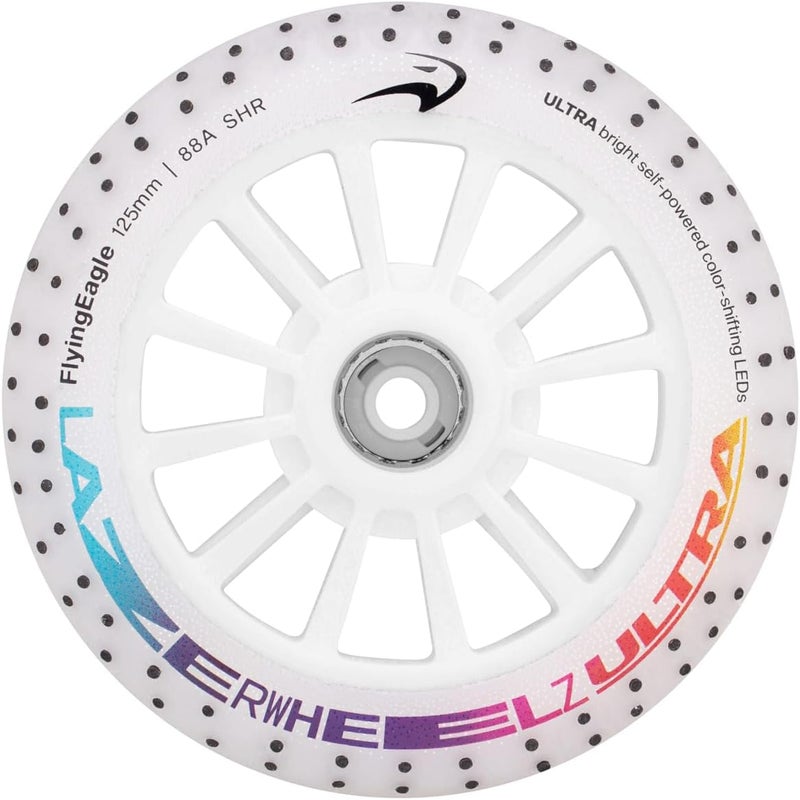 LazerWheelz Ultra - Light Up Inline Skate Wheels Indoor/Outdoor, 125mm 6 Pack of Color-Shift + Spark 88A Hardness LED Lights for Roller Skate Wheels Replacement, Adult Inline Accessories